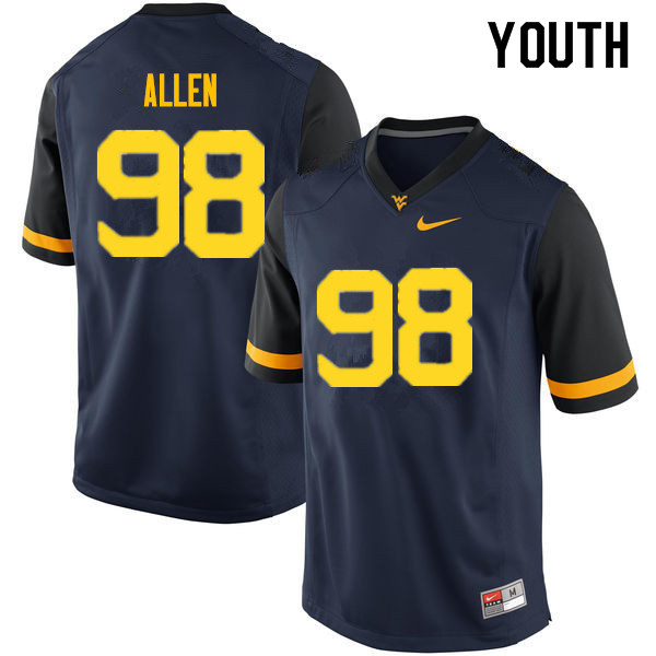 Youth #98 Tyrese Allen West Virginia Mountaineers College Football Jerseys Sale-Navy - Click Image to Close
